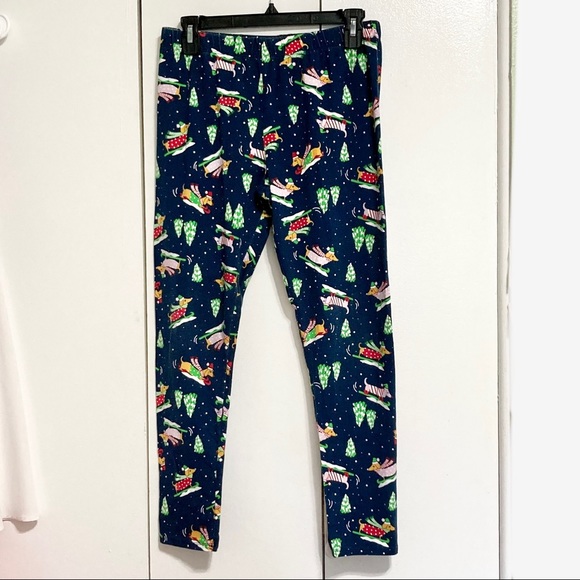 DACSHUND Dog Blue Holiday Festive Fleece Warm Pajama Pants Juniors Large - Picture 12 of 16